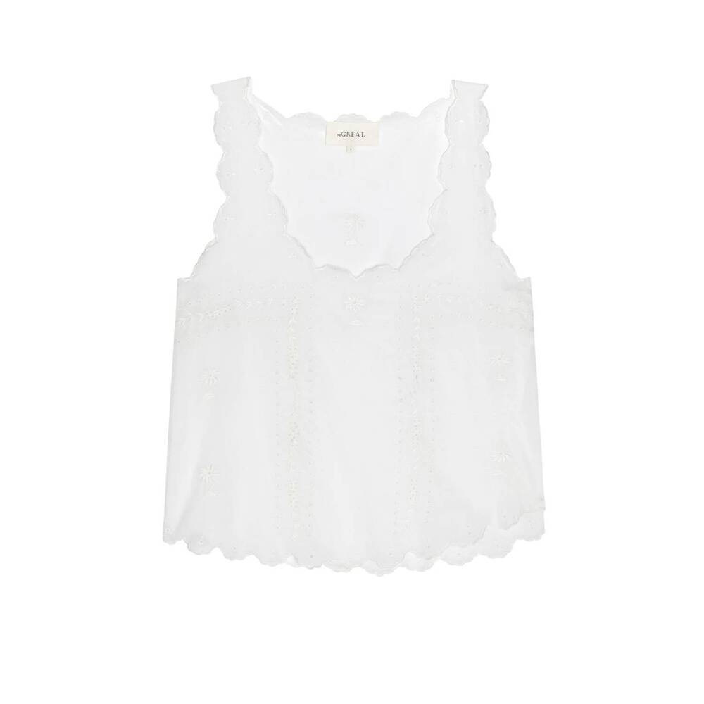 NEW THE GREAT. women's the scalloped eyelet tank top in white